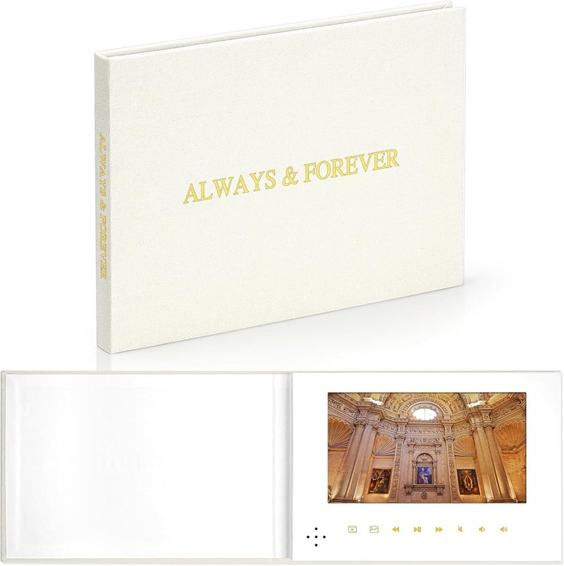 JTRF Eternal Love “Always & Forever” Wedding Video Greeting Book – Linen Hardcover with Gold Foil, 7-Inch Display, USB Upload, Gift Box for Bride, Groom & Anniversary Memories - Image 1
